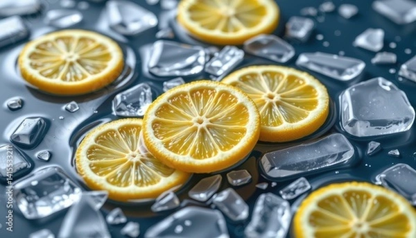 Fototapeta Fresh lemon slices on ice