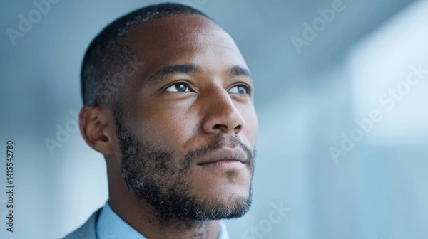 Obraz thoughtful person in professional attire stands against blurred office background signifying concept of financial regulation