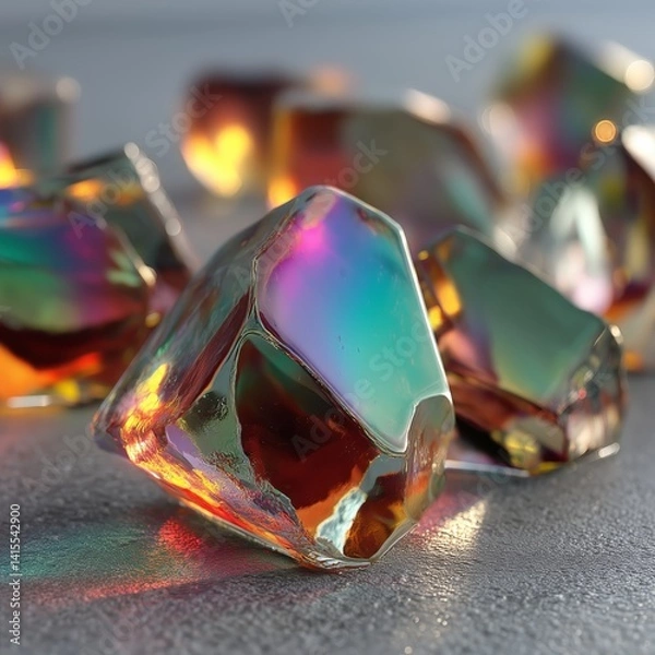 Obraz Magical Glowing Gems: Iridescent Crystals Reflecting Rainbow Light - made with Generative AI