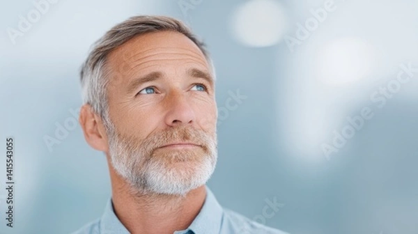 Fototapeta thoughtful person in professional attire stands against blurred office background signifying concept of financial regulation