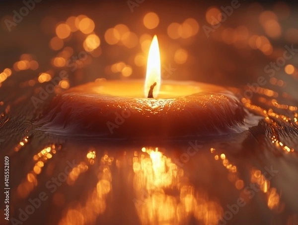 Fototapeta Candle Igniting and Tipping With Warm Glow in Dim Lighting