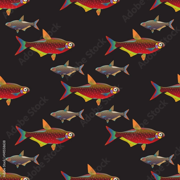 Fototapeta Seamless decorative fish background set.