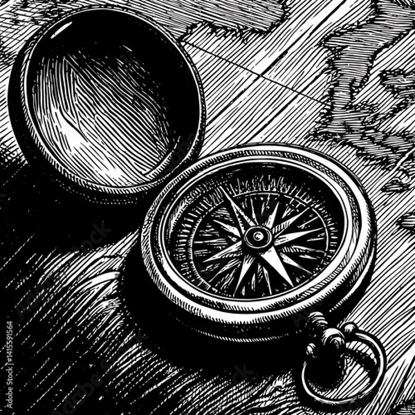Obraz Antique Compass Illustration