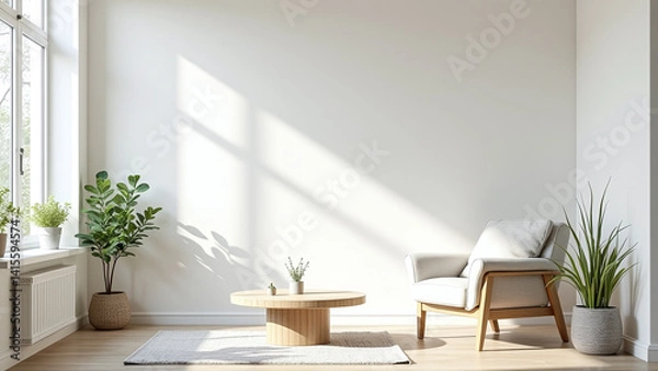 Obraz Interior View of Room with Chair, Table and Plants