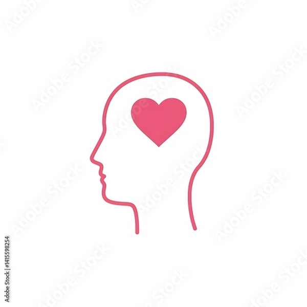 Fototapeta Mindful Heart Love Compassion in a Simple Pink Outline Head Profile Design