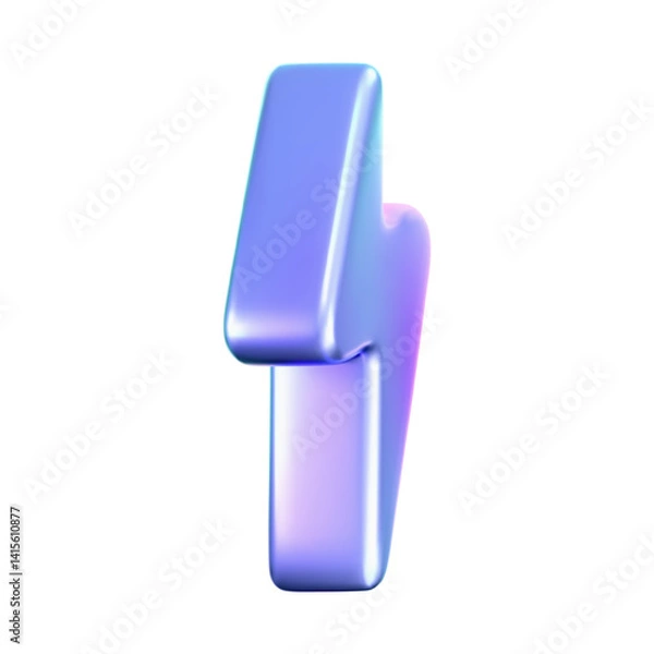 Fototapeta 3D holographic lightning icon with a neon and chrome effect isolated on white background. Render of electric thunderbolt with a rainbow gradient. Energy, power and speed icon. 3D vector illustration