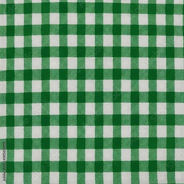 Fototapeta Tecido quadriculado xadrez com tons de verde e branco visto de cima. Papel de parede de pano para piquenique