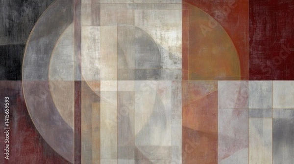 Obraz Abstract Geometric Composition with Circles and Rectangles in Earth Tones
