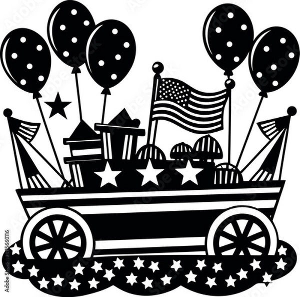 Fototapeta Colorful Parade Float with American Flags – 4th of July Celebration Vector