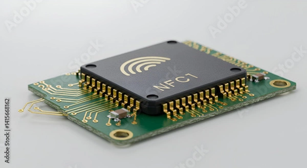 Fototapeta Closeup Of Nfc Antenna On Circuit Board Isolated On White