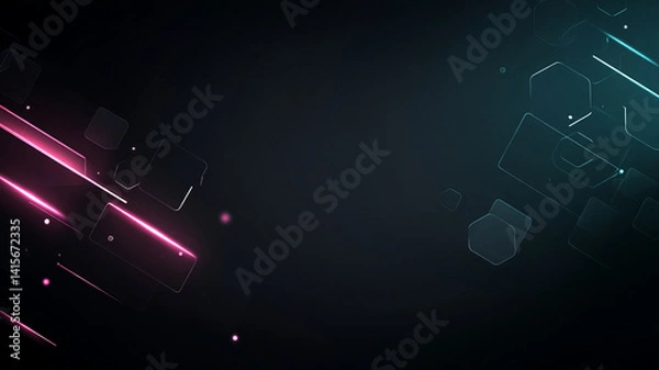 Fototapeta modern tech inspired backdrop featuring geometric shapes, glowing lines, and dark gradient background creates futuristic and dynamic atmosphere