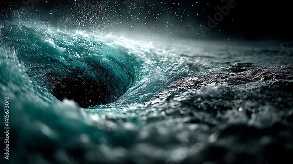 Fototapeta Dramatic ocean whirlpool, swirling water, a vortex, dark and deep