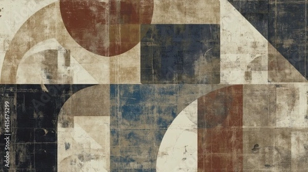 Obraz Abstract Geometric Painting with Retro Grunge Style and Earthy Tones