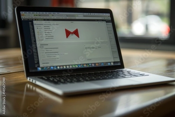 Fototapeta A laptop computer displaying an email marketing platform interface, Developing targeted email marketing campaigns