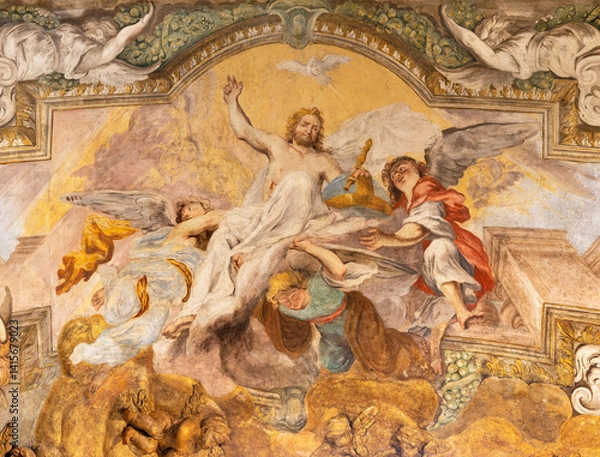 Fototapeta Perugia - The fresco of Jesus in his Glory the church Chiesa del Gesu by Andrea Pozzo from 18. cent.