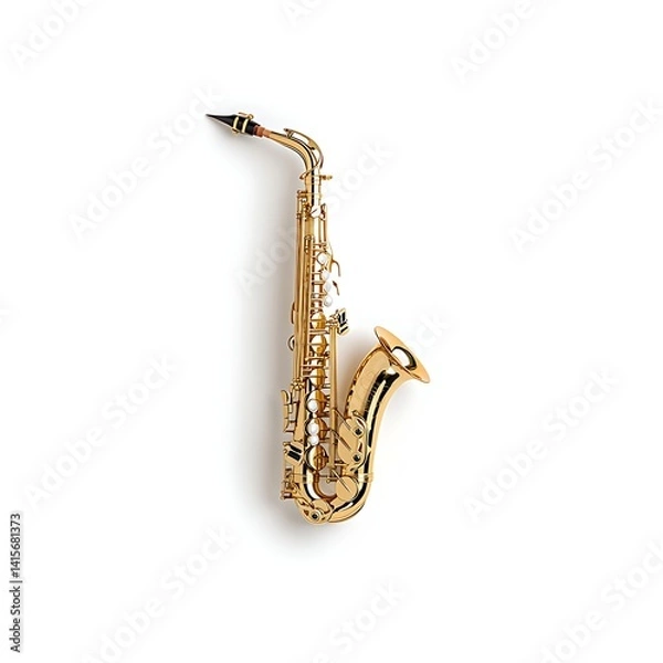 Fototapeta Elegant and Shiny Gold Saxophone Isolated on White Background for Music Themes