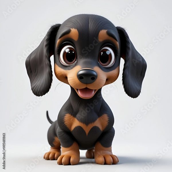 Obraz Cute Cartoon Dachshund Puppy with Big Eyes on White Background