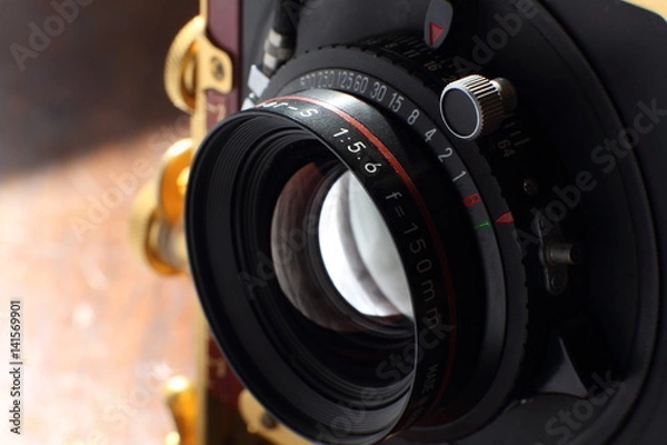 Fototapeta Details of view camera lens and shutter