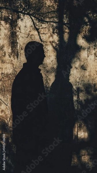 Fototapeta A Silhouette Of A Man Standing Next To A Shadow