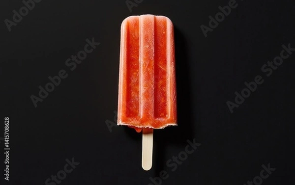 Fototapeta Melting red popsicle on a black background. The popsicle is positioned centrally and shows a drip of melted ice cream. The image has a simple composition