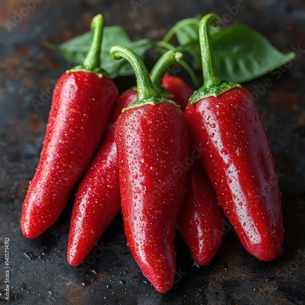 Fototapeta Growing vibrant red peppers from seeds at a home garden setting during late summer harvest season Generative AI