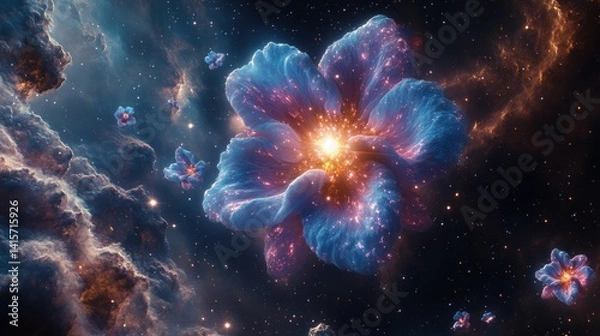 Obraz Exploration of vast galaxies reveals stunning flowers made of stardust and light