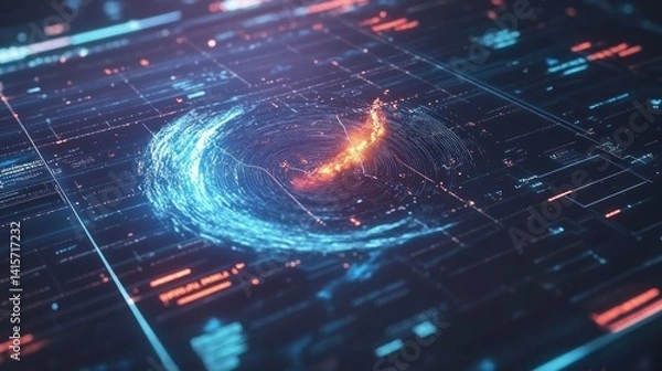 Obraz Abstract digital vortex with fire and data streams.