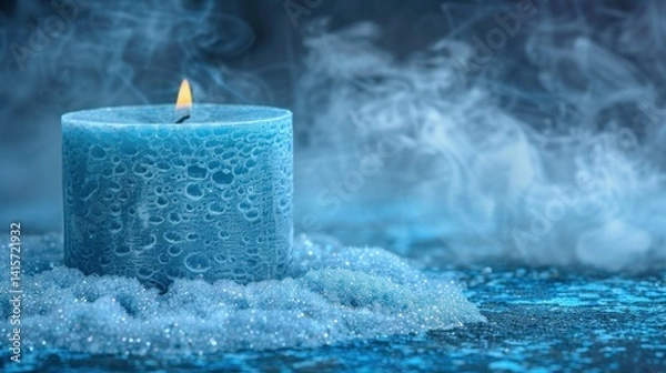 Obraz A blue candle flickers, surrounded by bubbles and swirling smoke