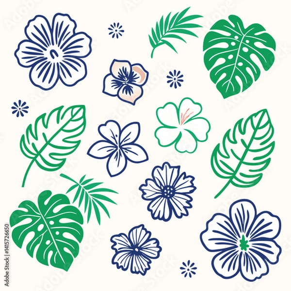 Fototapeta Tropical Floral and Leaf Pattern Design Elements
