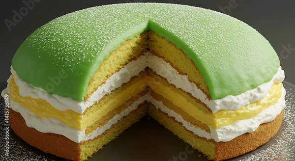 Obraz Traditional Swedish Princess Cake with Whipped Cream and Powdered Sugar