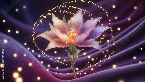 Fototapeta Beautiful glowing flower with radiant center and delicate shimmering effects