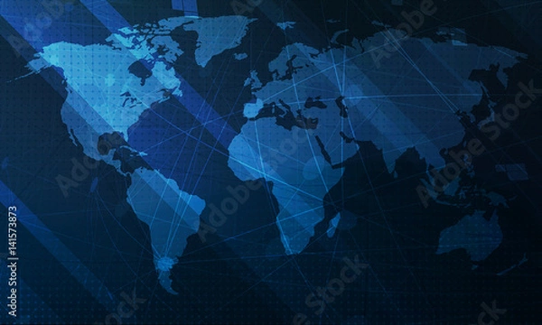 Fototapeta Abstract blue world map background.  Digital global technology concept. Vector Illustration.