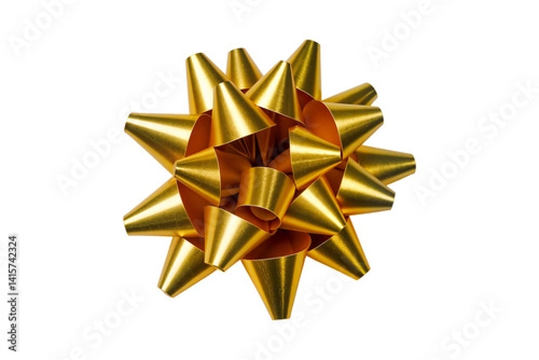 Obraz shiny golden gift bow with textured ribbon loops on a white background png transparent lazo de regalo de oro brillante con lazos de cinta de textura sobre un fondo blanco png transparente