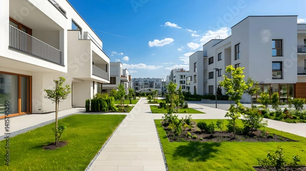 Obraz Modern Residential Complex With Lush Landscaping