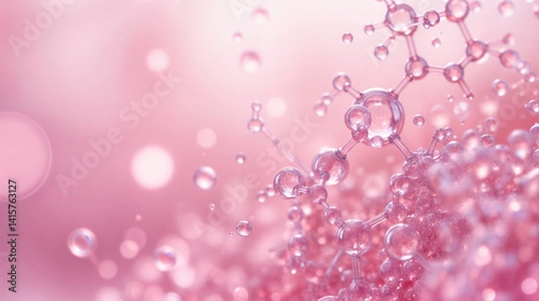 Obraz Microscopic molecules float within a vivid abstract liquid environment. The background merges scientific precision with artistic fluidity. This composition symbolizes the fusion of chemistry.