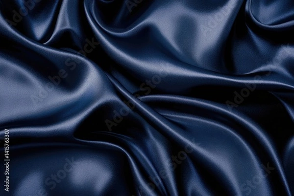 Obraz Draped navy blue silk fabric, smooth texture, luxurious and elegant folds.