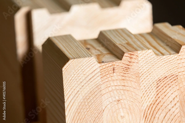 Fototapeta Close up of a glued pine wood timbers.