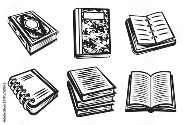 Fototapeta Black and White Vintage Notebook Vector Set