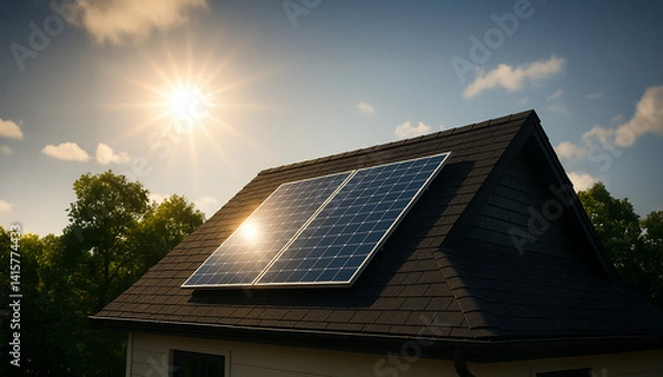 Obraz solar energy panel on the roof	
