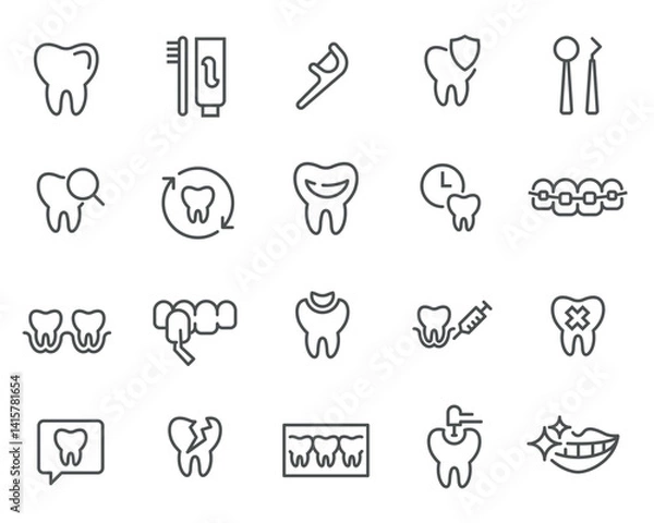 Fototapeta Editable Linear Style Dentistry Icons Vector Set This set features vector icons for teeth, dental procedures, X-rays, implants, and much more. All icons are editable and ready to use