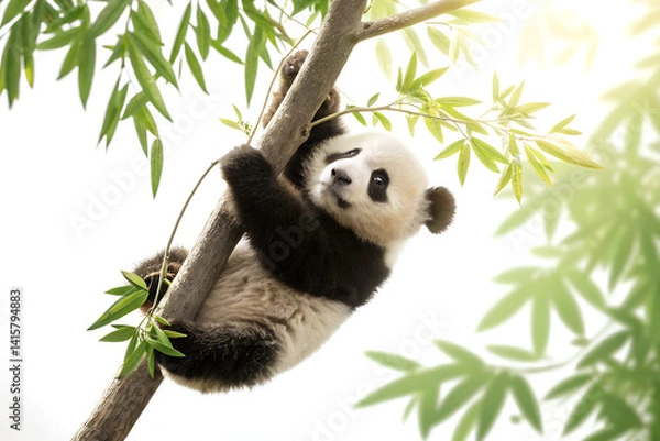 Fototapeta Adorable Panda Climbing Tree