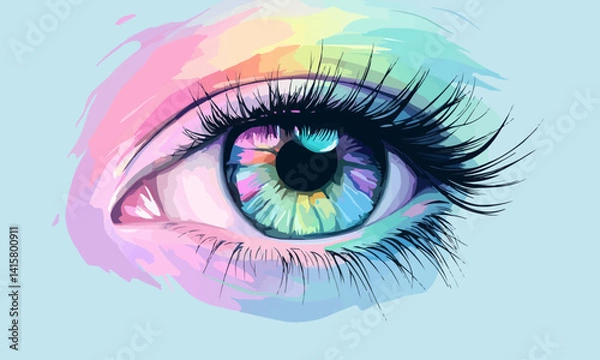 Fototapeta Eye pupil with colorful reflections, Vector flat minimalistic isolated illustration