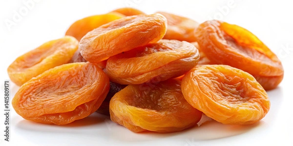 Fototapeta A collection of dried apricots is placed together, revealing their glossy surface and appealing orange hue