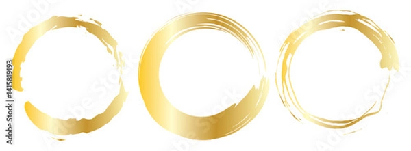 Fototapeta vector set of Golden grunge circle brush vector illustration. Abstract golden paint brushstroke circles pack. Set of golden brush circle. Set of circle, golden paint, ink, dirty brush strokes.