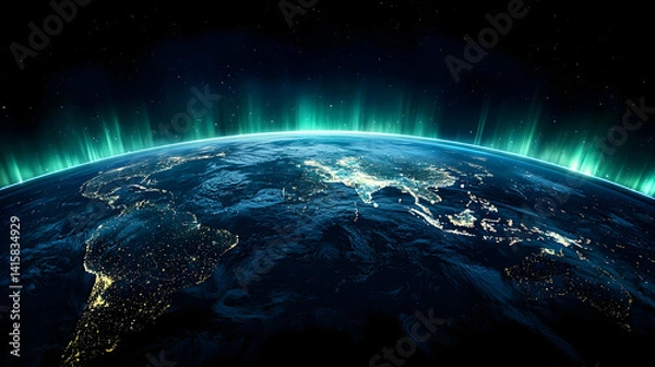 Fototapeta Earth At Night With Glowing Aurora