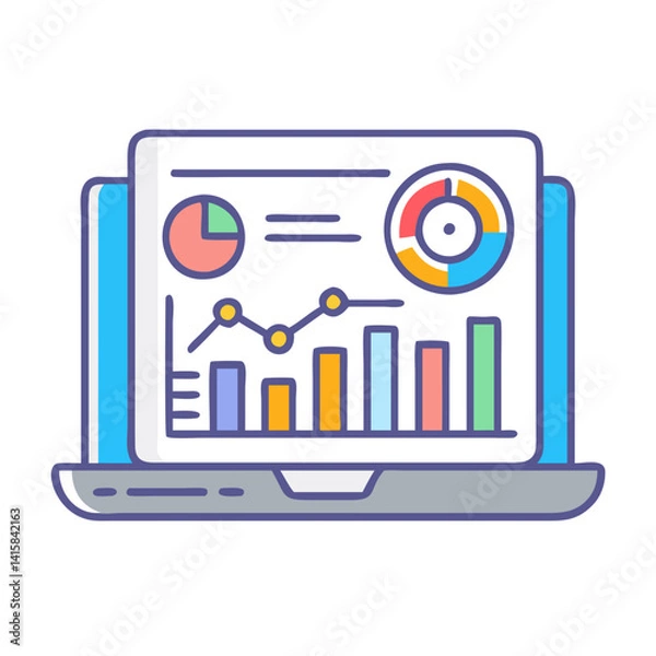 Obraz Laptop with Data Analytics Charts and Growth Illustration
