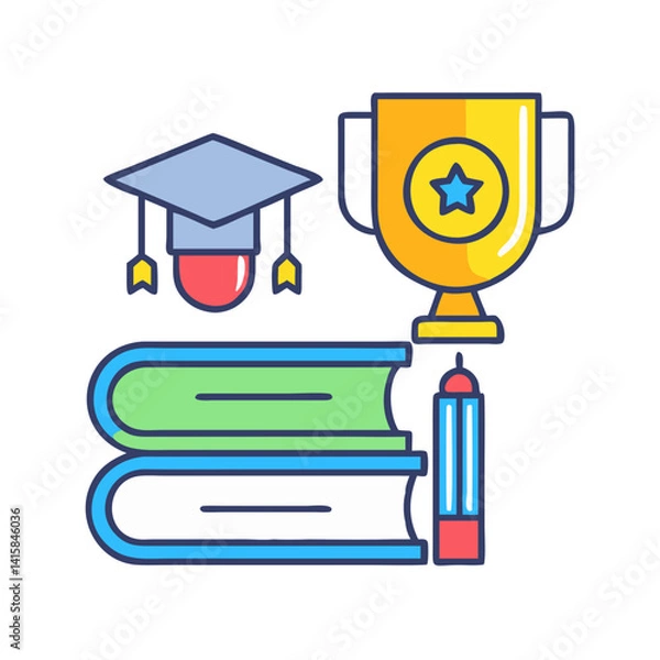 Obraz Education Success Icon Featuring Book, Mortarboard, and Trophy