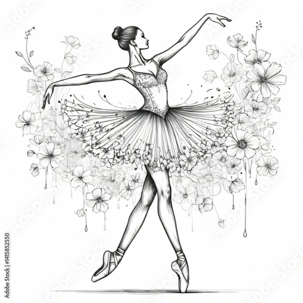 Fototapeta "Elegant line art of a ballerina made of flowers"

