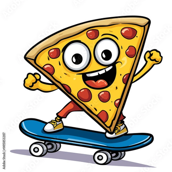 Fototapeta Pizza Slice Skateboarding Cute Illustration Vector Isolated Mascot Art 
