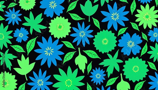 Fototapeta Colorful abstract floral pattern with geometric elements, vibrant design